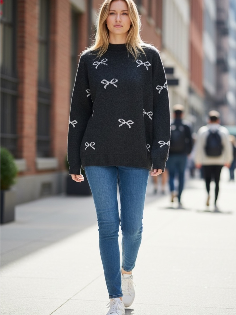 Nanette Lepore Black Sweater with Silver Bow Design NWT - Picture 3 of 12
